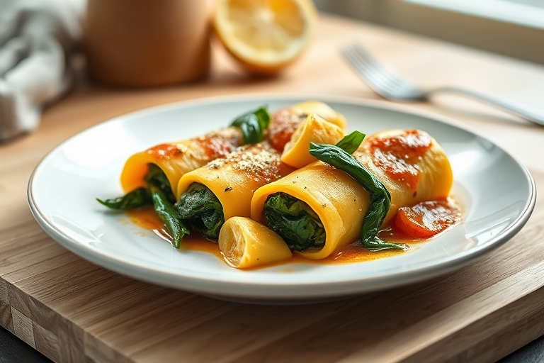 Pompoen-cannelloni met spinazie