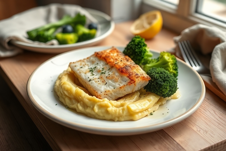 Kabeljauw met zoete aardappelpuree