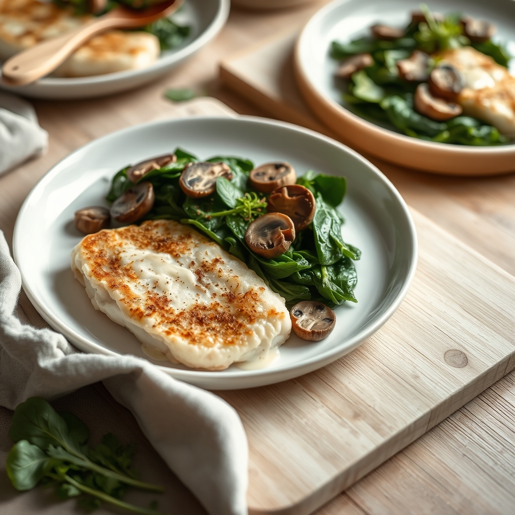 Zalmfilet met spinazie en champignons