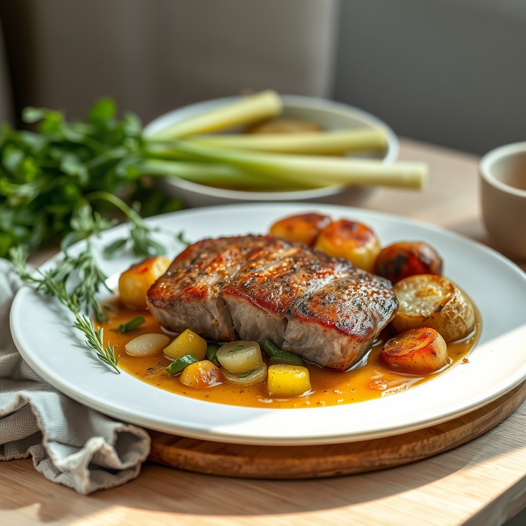 Visfilet met prei en roomsaus