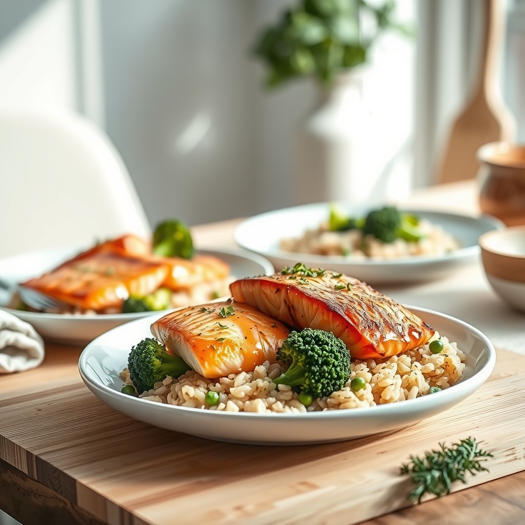 Zalm met broccoli en rijst