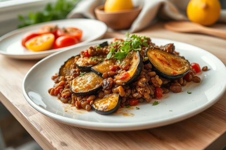 Vegetarische linzenmoussaka