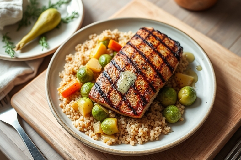 Zalm met dille, herfstgroenten & couscous