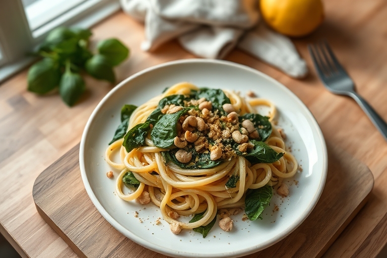 Romige citroen-spinazie pasta
