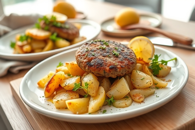 Ovenfrietjes met kipburger