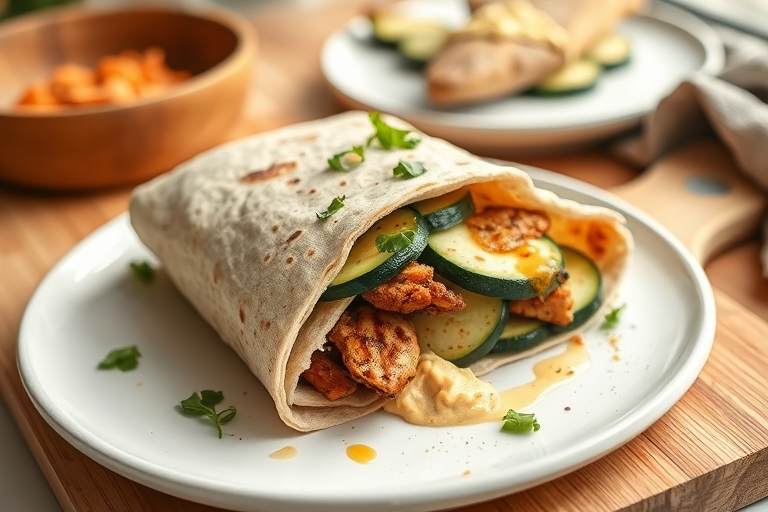 Courgette-wraps met kip en hummus