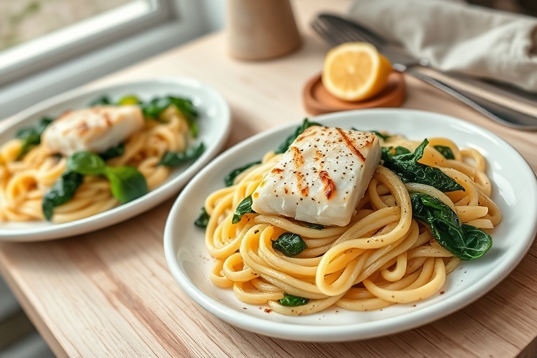 Pasta kabeljauw met groenten