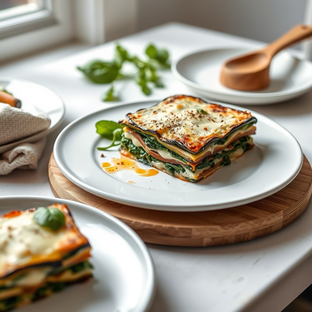 Aubergine spinazie lasagne