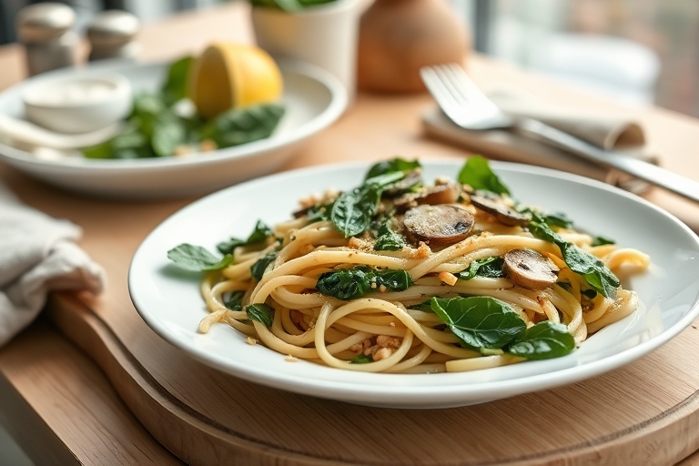 Romige pasta met spinazie