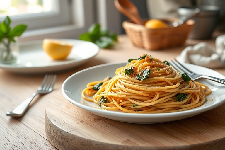 Spaghetti met spinaziesaus