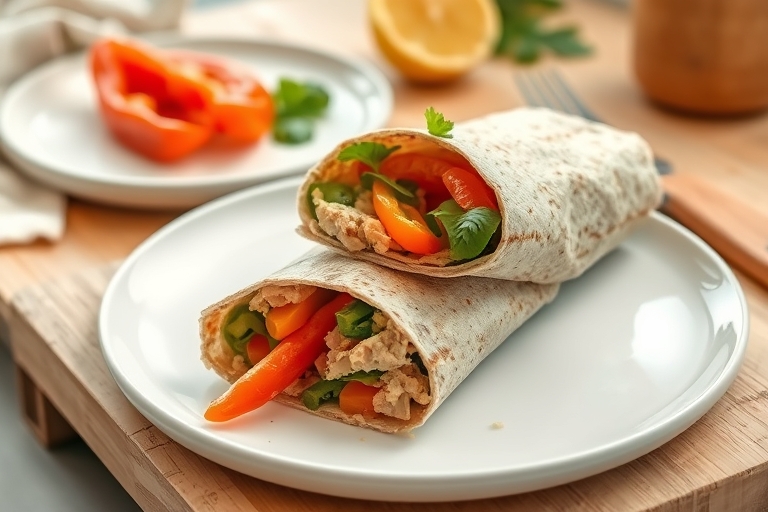 Volkoren wraps met paprika en hummus